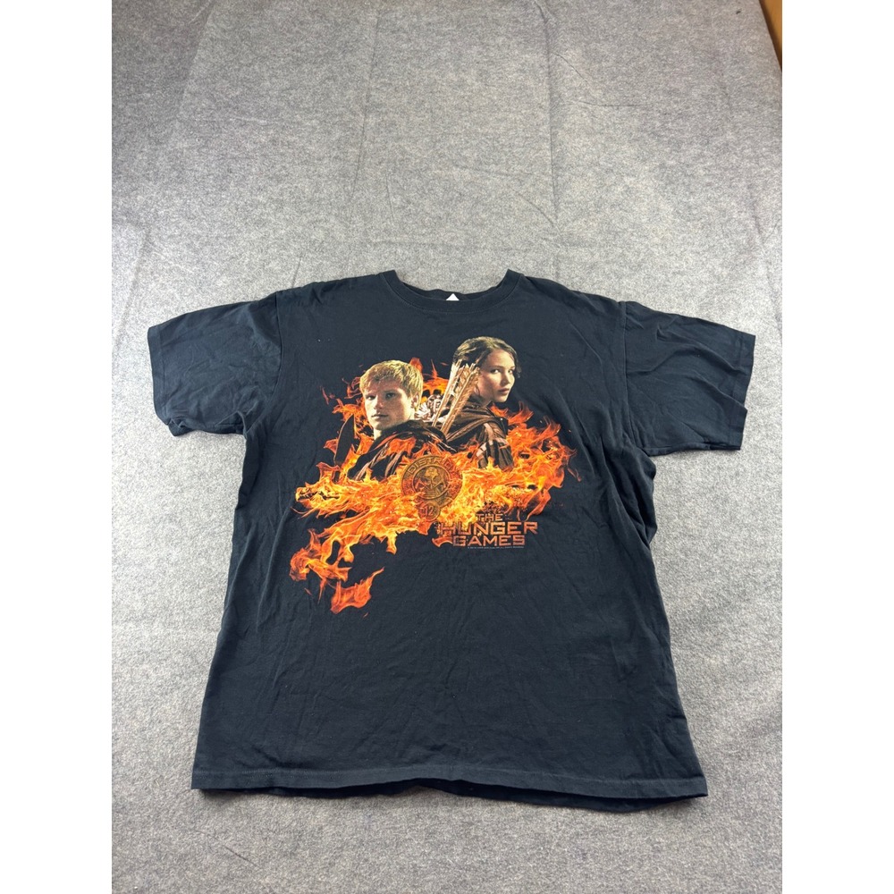 The Hunger Games Movie Graphic T-Shirt Black Anvil Katniss Peeta District Size L
